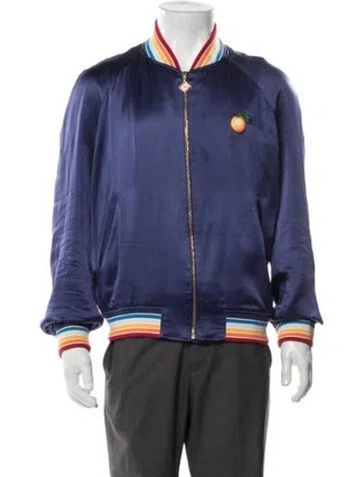 Pre-owned Casablanca Tailsman Patch Souvenir Silk Bomber Jacket In Blue