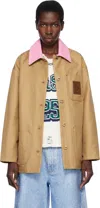 Casablanca Beige Cotton Jacket With Pink Collar In Beige