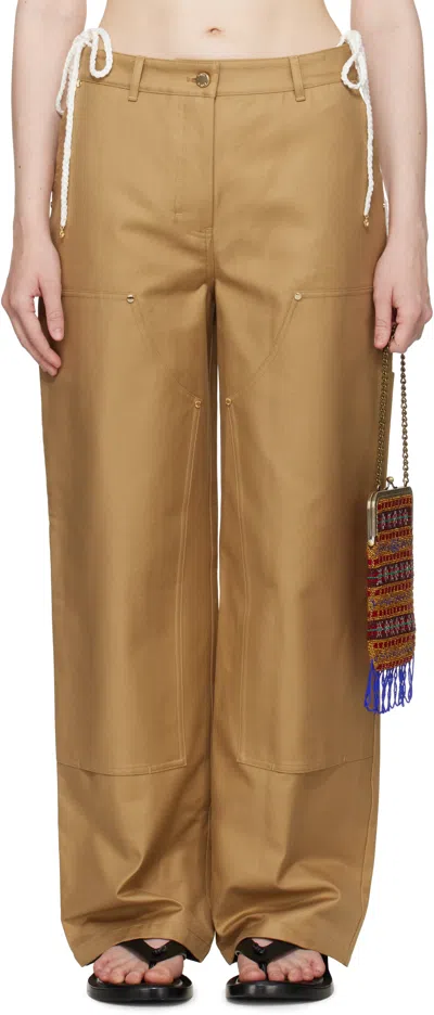 Casablanca Tan Cotton Workwear Trousers In Beige
