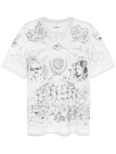 Casablanca Tattoo-print Mesh T-shirt In Grey