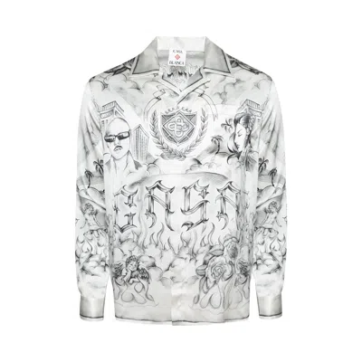 Pre-owned Casablanca Tattoo Silk Shirt 'white' | Men's Size L
