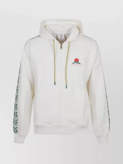Casablanca Zip-up Hooded Sweatshirt With Patterned Accents In White