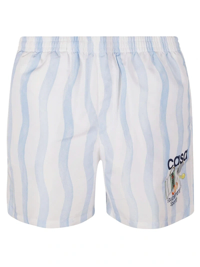 Casablanca Technical Synthetic Printed Swim Shorts In Blue Wave Stripe
