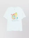 Casablanca Short-sleeved T-shirt In Light Blue Cotton With Graphic Print In Green