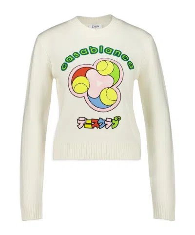 Casablanca Tennis Ball Merino Knit Crewneck Jumper In White