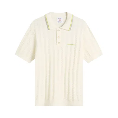 Pre-owned Casablanca Tennis Boucle Polo Shirt 'white' | Men's Size L