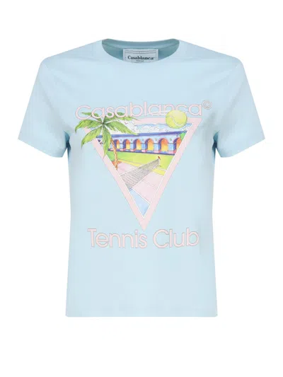 Casablanca Tennis Club Cotton T-shirt In Light Blue