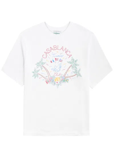 Casablanca Crayon Tennis-print T-shirt In White
