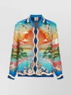 Casablanca Tennis Club Convertible-collar Printed Silk-twill Shirt In Black