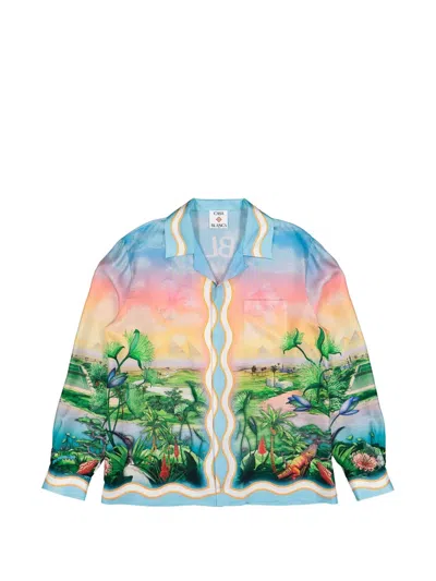 Casablanca Printed Silk Twill Tennis Club Long-sleeved Shirt In Multi