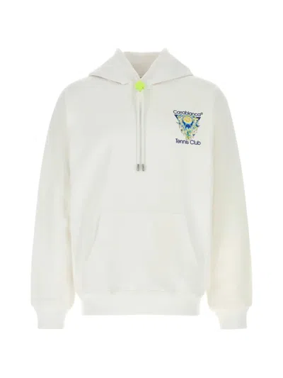 Casablanca Tennis Club Logo-print Hooded Cotton Sweatshirt In White