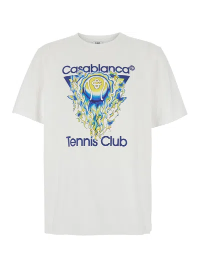 Casablanca Men White Crewneck T-shirt With Logo Print On The Front In Cotton Man