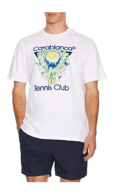 Casablanca Men White Crewneck T-shirt With Logo Print On The Front In Cotton Man