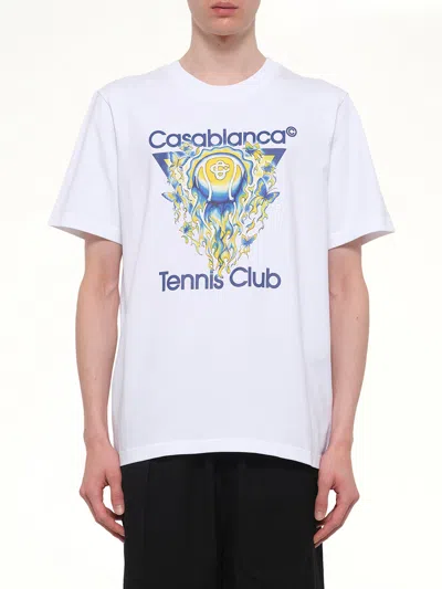 Casablanca Men White Crewneck T-shirt With Logo Print On The Front In Cotton Man