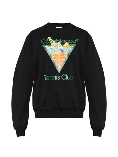 Casablanca Tennis Club Icon Graphic-print Cotton Sweatshirt In Black