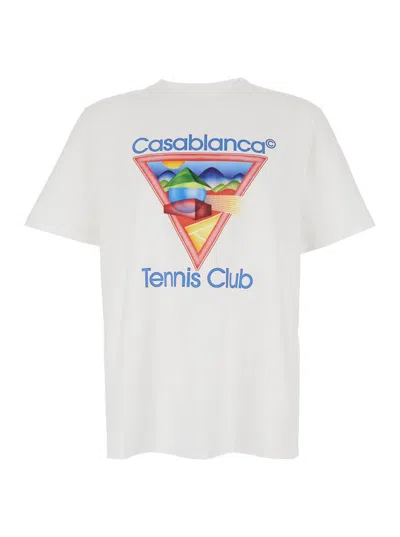 CASABLANCA WHITE CREWNECK T-SHIRT WITH LOGO ON THE FRONT IN COTTON MAN
