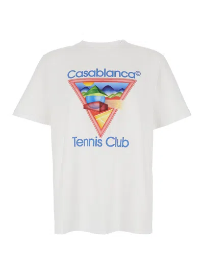 CASABLANCA WHITE CREWNECK T-SHIRT WITH LOGO ON THE FRONT IN COTTON MAN