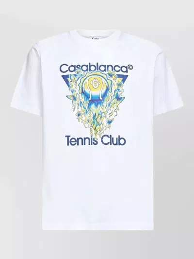 Casablanca Men White Crewneck T-shirt With Logo Print On The Front In Cotton Man