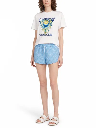 Casablanca Tennis Club Boxy Front Flame Cotton T-shirt In White