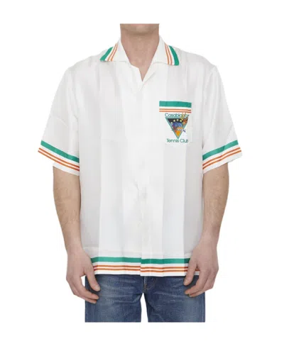 Casablanca Tennis Club Icon Silk Shirt In White