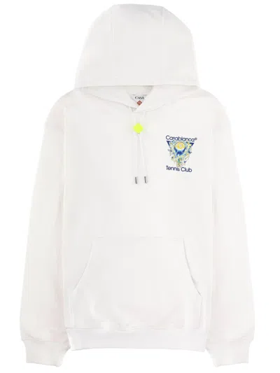 Casablanca Tennis Club Logo-print Hooded Cotton Sweatshirt In White