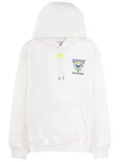 Casablanca Tennis Club Logo-print Hooded Cotton Sweatshirt In White