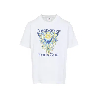 Casablanca Men White Crewneck T-shirt With Logo Print On The Front In Cotton Man