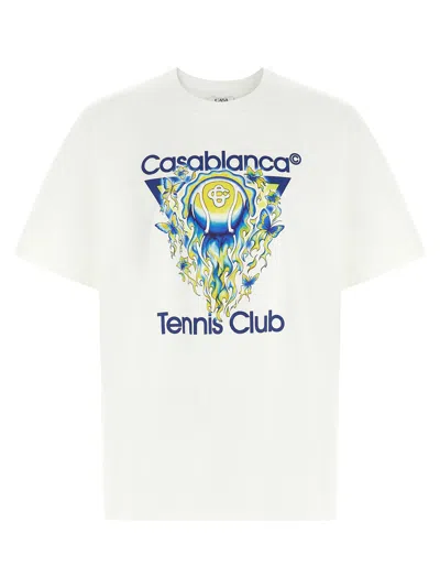 Casablanca Men White Crewneck T-shirt With Logo Print On The Front In Cotton Man