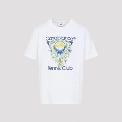 Casablanca Men White Crewneck T-shirt With Logo Print On The Front In Cotton Man