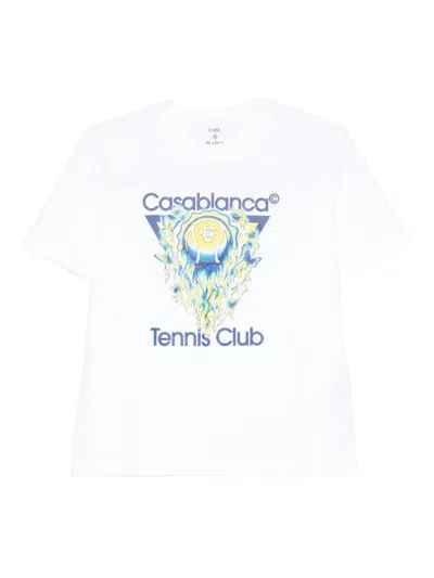 Casablanca Men White Crewneck T-shirt With Logo Print On The Front In Cotton Man