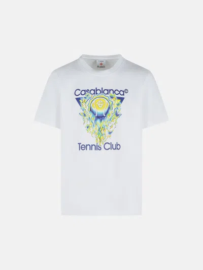 Casablanca Men White Crewneck T-shirt With Logo Print On The Front In Cotton Man