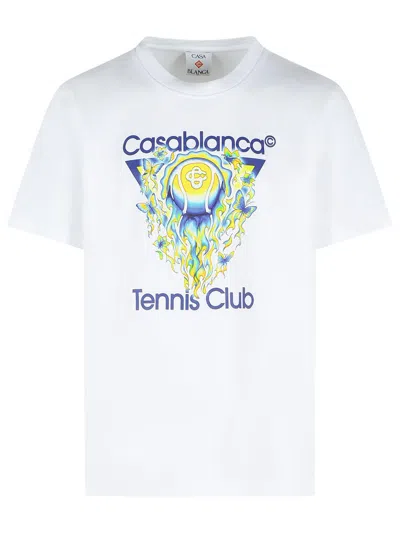 Casablanca Men White Crewneck T-shirt With Logo Print On The Front In Cotton Man