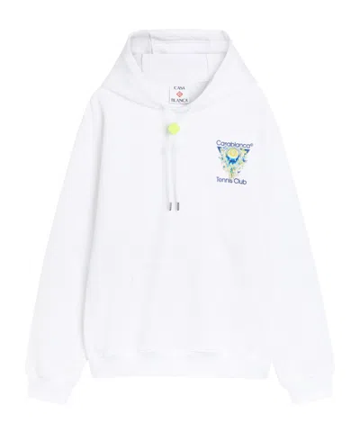 Casablanca Tennis Club Logo-print Hooded Cotton Sweatshirt In White