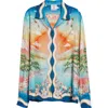 Casablanca Tennis Club Convertible-collar Printed Silk-twill Shirt In Blue
