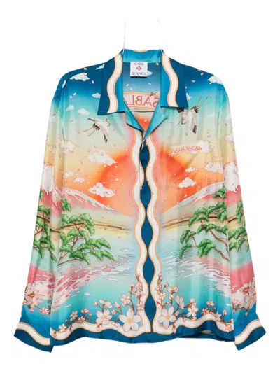 Casablanca Tennis Club Silk Shirt In Multi
