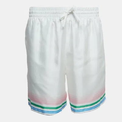 Pre-owned Casablanca Tennis Club Striped Satin Twill Shorts L In White