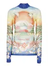 Casablanca High Neck Tulle Top With Multicolor Landscape Print In Animal Print