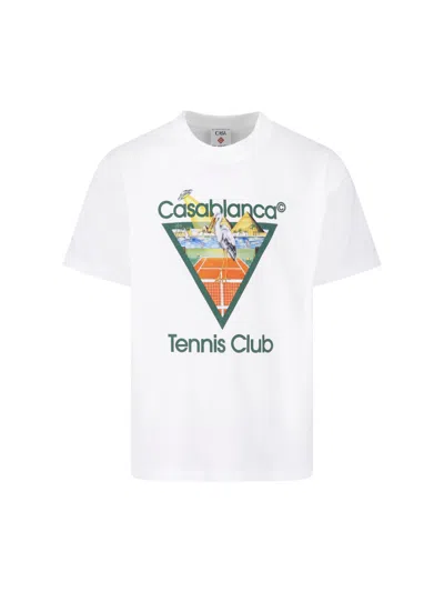 Casablanca Tennis Club Triangle Graphic Organic Cotton T-shirt In White