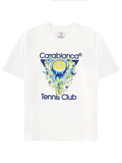 Casablanca Tennis Club Boxy Front Flame Cotton T-shirt In White