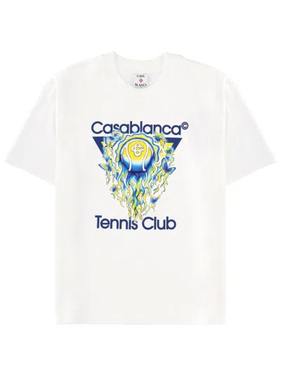 Casablanca Tennis Club Boxy Front Flame Cotton T-shirt In White