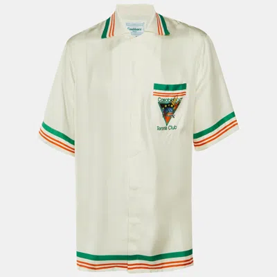 Pre-owned Casablanca Tennis Club White Icon Print Silk Shirt M