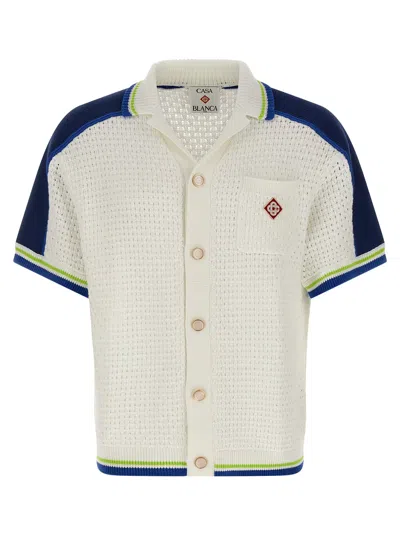 Casablanca Contrasting Trims Chest Pocket Logo-embroidered Short-sleeve Button-up Shirt In White