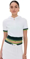 Casablanca Hooded Short Top Striped Trim In White