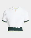 Casablanca Hooded Short Top Striped Trim In White