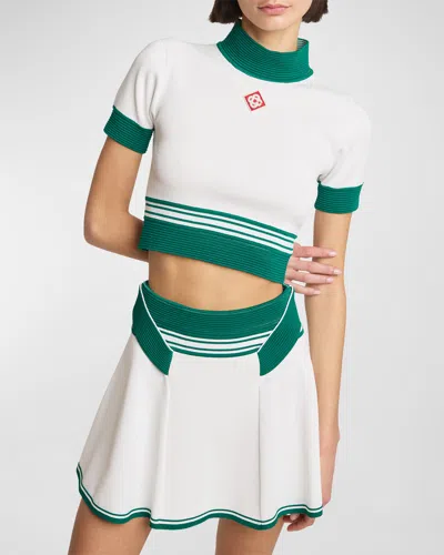Casablanca Tennis-inspired Draped Cropped Top In White