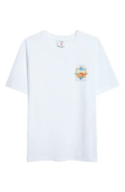 Casablanca Tennis Landscape Classic Organic Cotton Graphic T-shirt In White