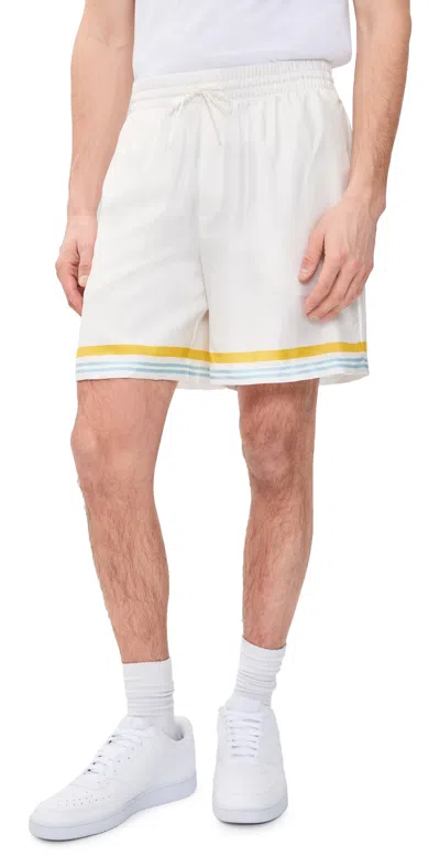 Casablanca White Tennis Landscape Silk Bermuda Shorts