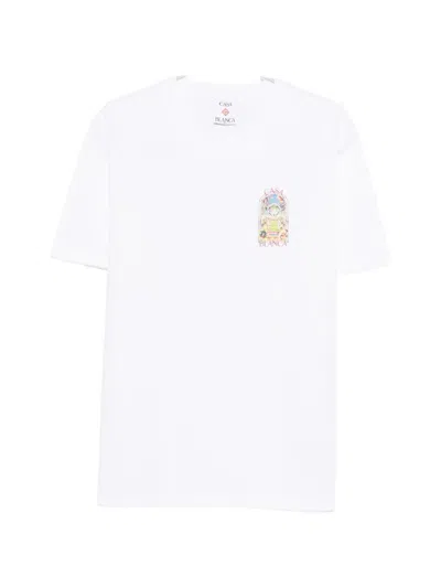 Casablanca Men White Crewneck T-shirt With Logo Detail On The Front And Maxi Logo On The Rear In Cot