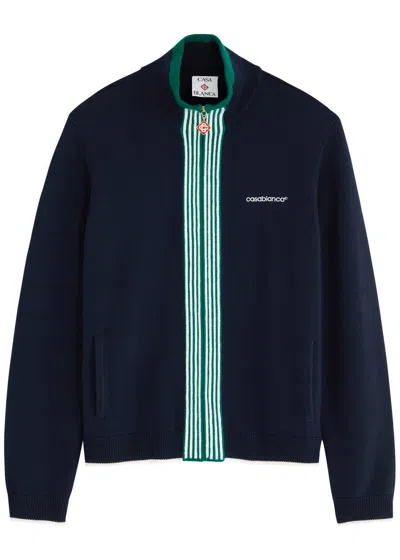 Casablanca Tennis Logo-embroidered Wool Track Jacket In Navy