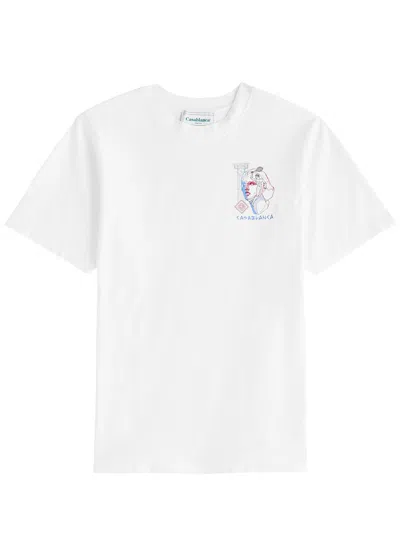 Casablanca Tennis Play Printed Cotton T-shirt In White